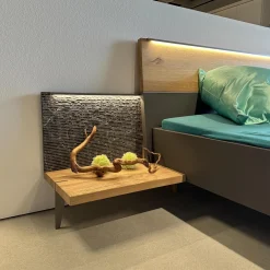 Schlafzimmer Milo Wildeiche Massiv Gebürstet Lack Graphit Akzent Naturstein Grau Füße Metall Titan Grau Mit Beleuchtung