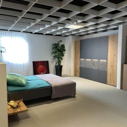 Schlafzimmer Milo Wildeiche Massiv Gebürstet Lack Graphit Akzent Naturstein Grau Füße Metall Titan Grau Mit Beleuchtung