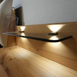 Schlafzimmer Modena Plus Eiche Bianco Glas Leder Champagner Inklusive LED Flexleuchten Bett Ohne Matratze Ohne Lattenrost