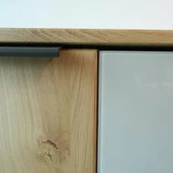 Schlafzimmer Modena Plus Eiche Bianco Glas Leder Champagner Inklusive LED Flexleuchten Bett Ohne Matratze Ohne Lattenrost