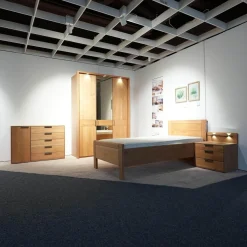 Schlafzimmer Modena Plus Erle Teilmassiv Mit LED Beleuchtung Bett Ohne Matratze Ohne Lattenrost