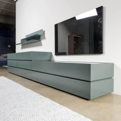 Schrank Sideboard Cube Bold Lack Bahia Mit Iilu Regalen Lack Bahia Und Lack Laguna Blau