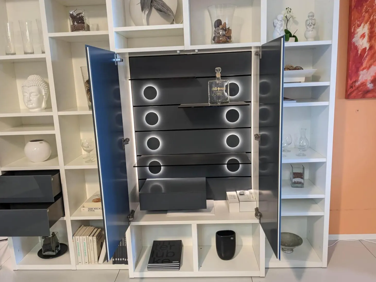 Schrank Studimo Klarglas Optiwhite Graphit Korpus Schneeweiß M03