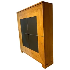 Schrank Varus Asteiche mit Glas Grau Knorrige Eiche Geölt Floatglas Dunkelbraun Matt