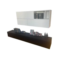 Schrankkombination Titolo Hängeelement Lack Weiß Bodenelement Glas Schwarz