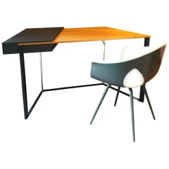 Schreibtisch Clarion Platte Geprägtes MDF Und Nussbaum Gestell Stahl Schwarz Inklusive Sessel Ginger Ale