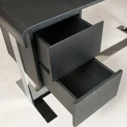 Schreibtisch Eileen Kernleder Schwarz Ladenelement Eiche Schwarz Gebeizt Gestell Glänzend Verchromt