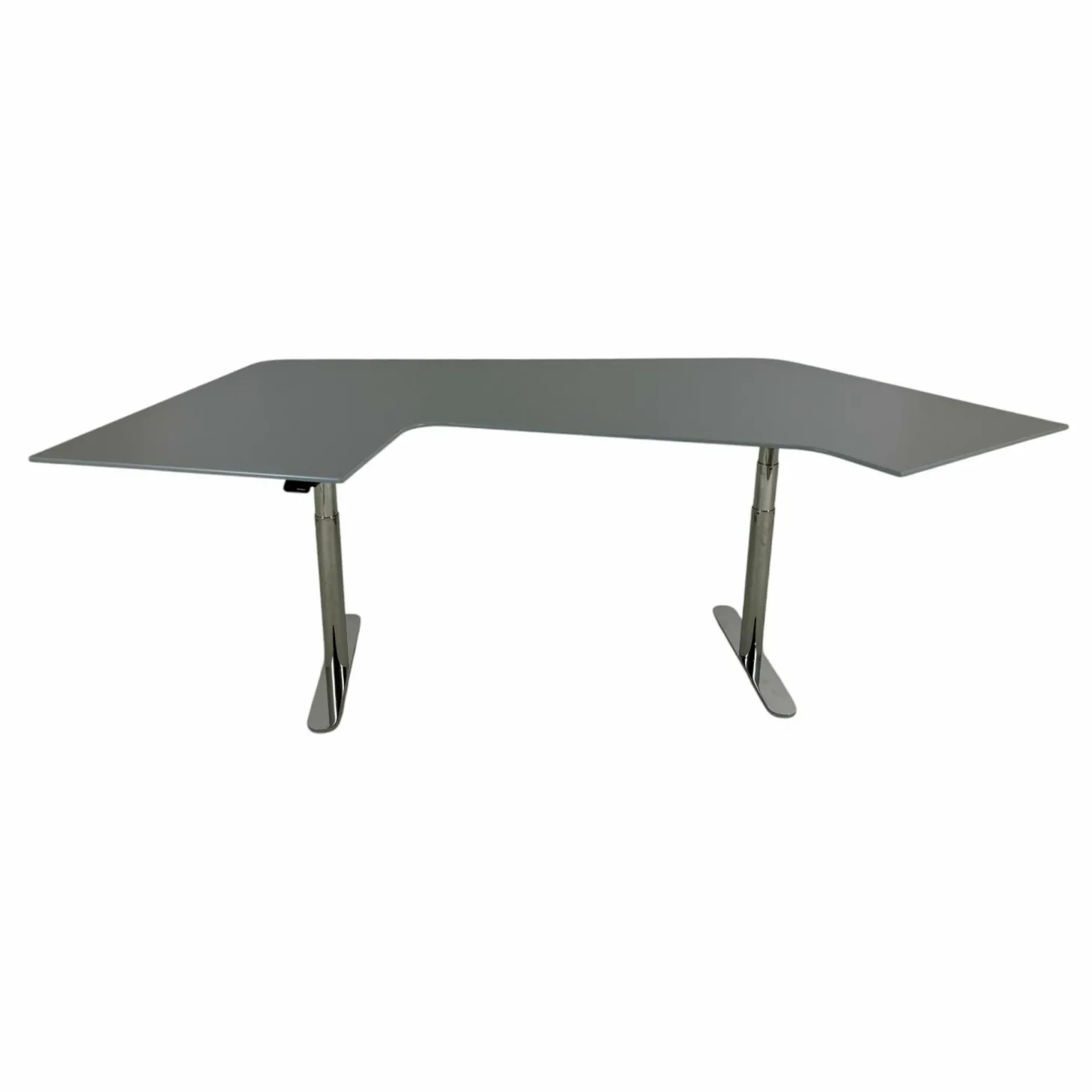 Schreibtisch HiLow 2 MDF Fjord Anthrazit Grau Gestell Aluminium Chrom Glänzend Höhenverstellbar