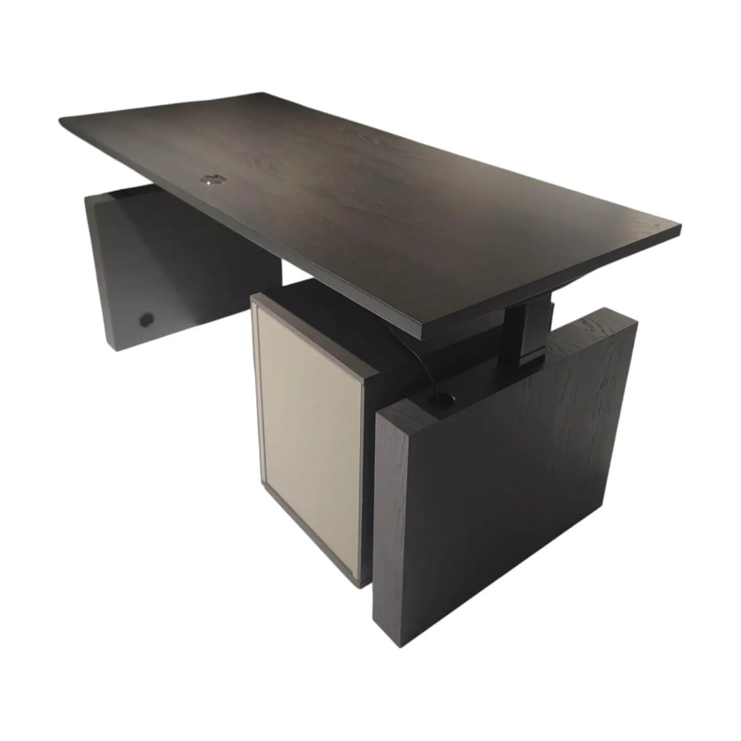 Schreibtisch Kara Frame Platte Und Gestell Eiche Graphit Anthrazit Furniert Inklusive Rollcontainer Lack Platingrau