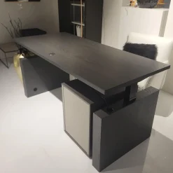 Schreibtisch Kara Frame Platte Und Gestell Eiche Graphit Anthrazit Furniert Inklusive Rollcontainer Lack Platingrau