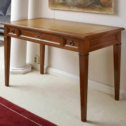 Schreibtisch Kirschbaum Massiv Tischplatte Leder Mit Goldprägung