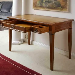 Schreibtisch Kirschbaum Massiv Tischplatte Leder Mit Goldprägung