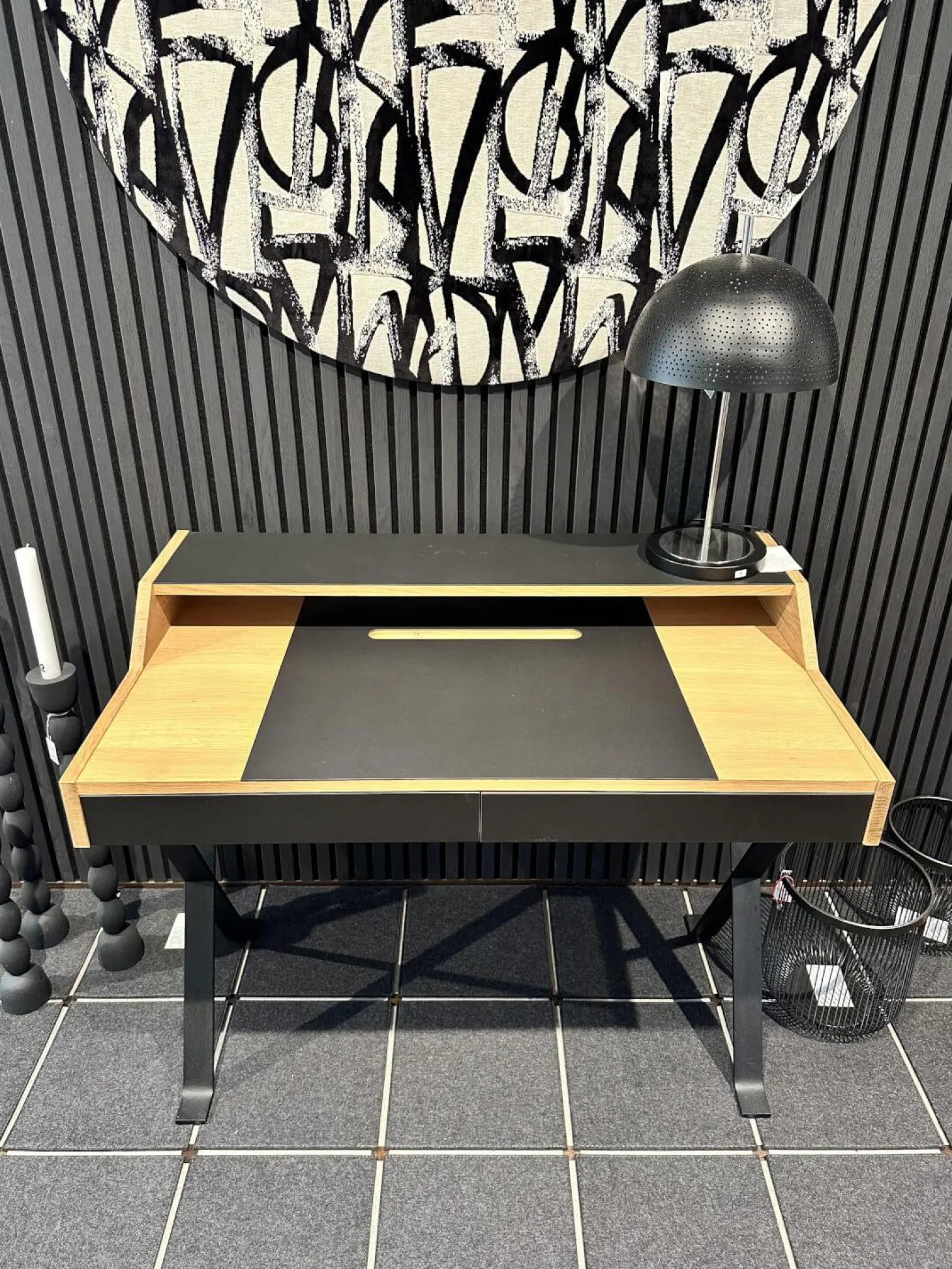 Schreibtisch Stanley 56316 Platte Eiche Natur Und Schwarz Gestell Eisenprofil Anthrazit Schwarz Geschweißt