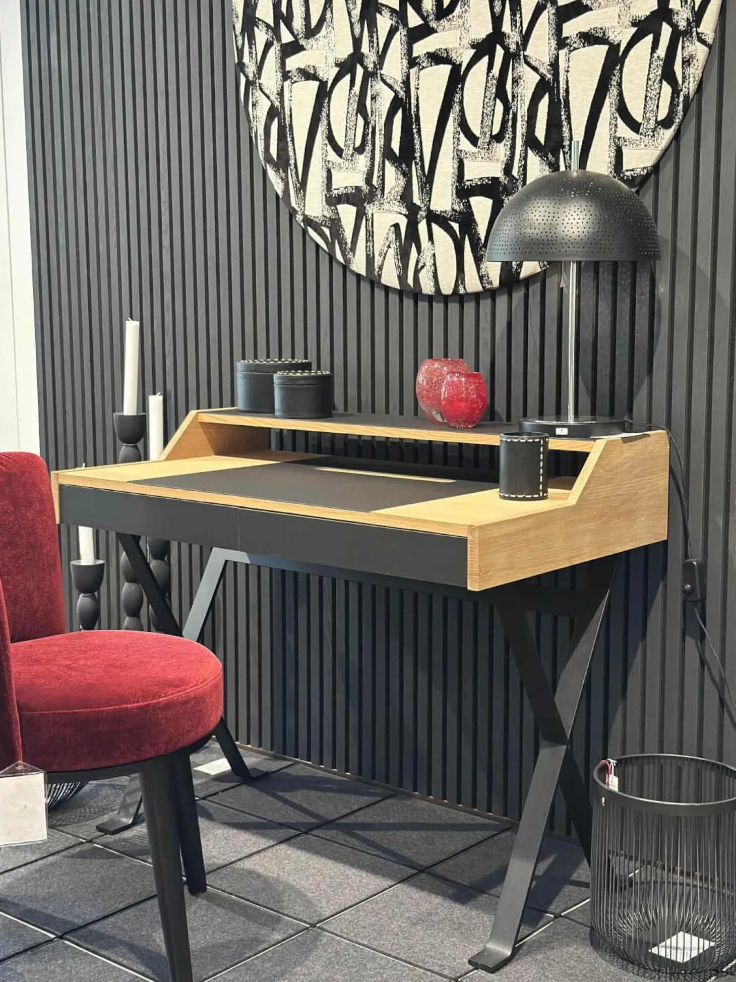 Schreibtisch Stanley 56316 Platte Eiche Natur Und Schwarz Gestell Eisenprofil Anthrazit Schwarz Geschweißt