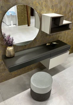 Schreibtisch Tetrim Lack Seidengrau Grau Inklusive Spiegel Und Beleuchtung