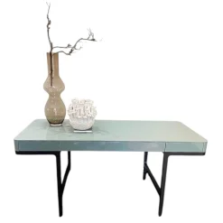 Schreibtisch Victor Lack Hochglanz 232 Aneto Blau Untergestell Eiche Carbone Schwarz