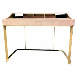 Schreibtisch Yves Tischplatte MDF Leder Kashmir Hell Rose Gestell Messing Matt