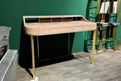 Schreibtisch Yves Tischplatte MDF Leder Kashmir Hell Rose Gestell Messing Matt