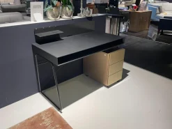 Schreibtisch ZO 100 Tisch Paneel Schwarz Kufengestell Schwarz Mit Rollcontainer Korpus Und Front Champagner