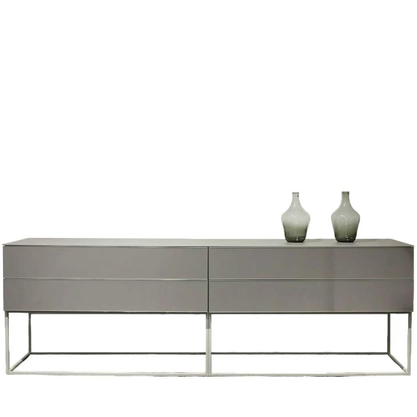 Schubkastenschrank Mio Korpus Lack Matt Asphalt Fronten Und Abdeckplatte Glas Matt Asphalt Gittergestell Steingrau