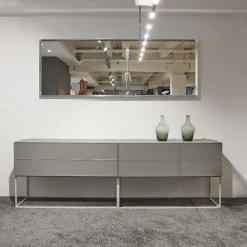 Schubkastenschrank Mio Korpus Lack Matt Asphalt Fronten Und Abdeckplatte Glas Matt Asphalt Gittergestell Steingrau