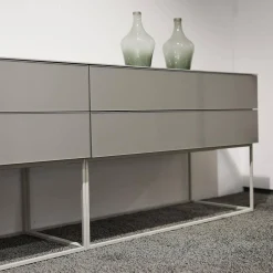 Schubkastenschrank Mio Korpus Lack Matt Asphalt Fronten Und Abdeckplatte Glas Matt Asphalt Gittergestell Steingrau