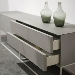 Schubkastenschrank Mio Korpus Lack Matt Asphalt Fronten Und Abdeckplatte Glas Matt Asphalt Gittergestell Steingrau