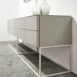 Schubkastenschrank Mio Korpus Lack Matt Asphalt Fronten Und Abdeckplatte Glas Matt Asphalt Gittergestell Steingrau