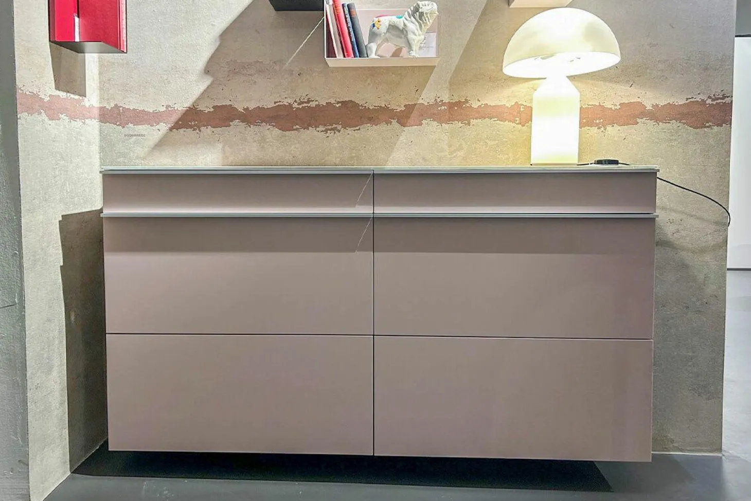 Schuhschrank Basic MDF Lackiert Altrosa Abdeckplatte Glas