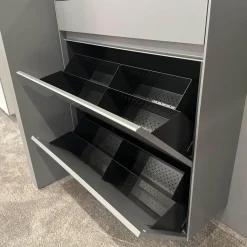 Schuhschrank Basisfarbe Lack Zement Grau Mit 2 Synchron Öffnenden Klappen