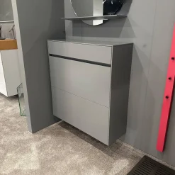 Schuhschrank Basisfarbe Lack Zement Grau Mit 2 Synchron Öffnenden Klappen