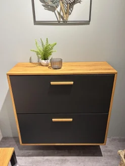 Schuhschrank Wiliston Front MDF Gun Metal Schwarz Korpus Wildeiche Geölt