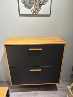 Schuhschrank Wiliston Front MDF Gun Metal Schwarz Korpus Wildeiche Geölt