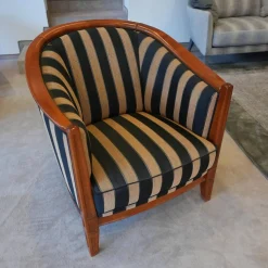 Schulenburg Sichtholzsessel Monaco Bezug Stoff Stripe 4318 Sichtholzgestell Kirschbaum Massiv Antik