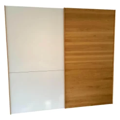 Schwebetürenschrank Lunetto Eiche Naturöl Glas Naturweiß Matt mit Innenbeleuchtung