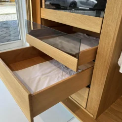 Schwebetürenschrank Lunetto Eiche Naturöl Glas Naturweiß Matt mit Innenbeleuchtung