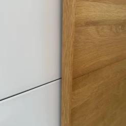 Schwebetürenschrank Lunetto Eiche Naturöl Glas Naturweiß Matt mit Innenbeleuchtung