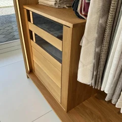 Schwebetürenschrank Lunetto Eiche Naturöl Glas Naturweiß Matt mit Innenbeleuchtung