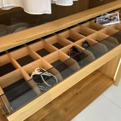 Schwebetürenschrank Lunetto Eiche Naturöl Glas Naturweiß Matt mit Innenbeleuchtung