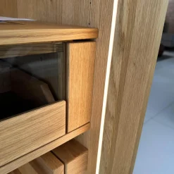 Schwebetürenschrank Lunetto Eiche Naturöl Glas Naturweiß Matt mit Innenbeleuchtung