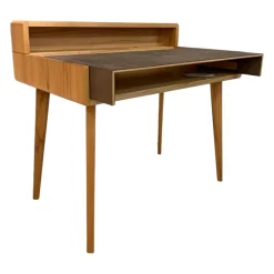 Sekretär Sol Freistehend Kernbuche Massiv Geölt Platte in Naturleder L7 Tartufo