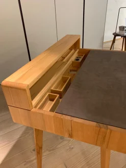 Sekretär Sol Freistehend Kernbuche Massiv Geölt Platte in Naturleder L7 Tartufo