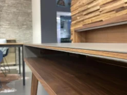 Sekretär Sol Platte Leder Origin Mittelgrau Grau Gestell Nussbaum Natur Inklusive Licht