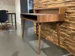 Sekretär Sol Platte Leder Origin Mittelgrau Grau Gestell Nussbaum Natur Inklusive Licht