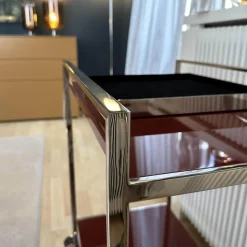 Servierwagen Flat Oberfläche Lack Oxidrot Rot Hochglanz Rahmen Edelstahl Poliert Inklusive Tablett Und Flaschenhalter