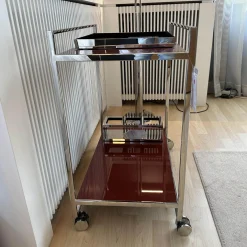 Servierwagen Flat Oberfläche Lack Oxidrot Rot Hochglanz Rahmen Edelstahl Poliert Inklusive Tablett Und Flaschenhalter