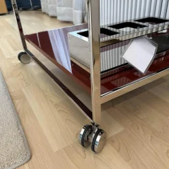 Servierwagen Flat Oberfläche Lack Oxidrot Rot Hochglanz Rahmen Edelstahl Poliert Inklusive Tablett Und Flaschenhalter