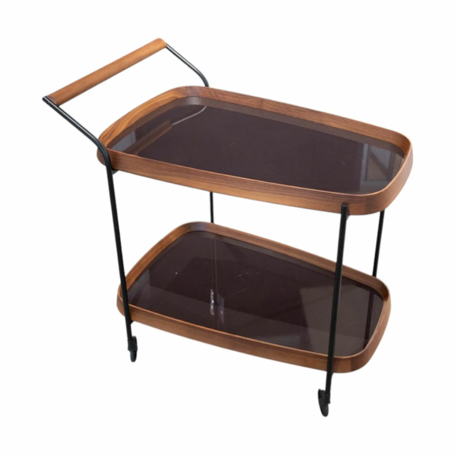 Servierwagen Jet 1 Nussbaum Canaletta Platten Lack Cioccolato Lucido Braun Gestell Metall Schwarz Mit Rollen