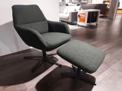 Sessel 7841 Stoff Crumble Bottle Grün Grau Sternfuß Stahl Anthrazit Mit Hocker