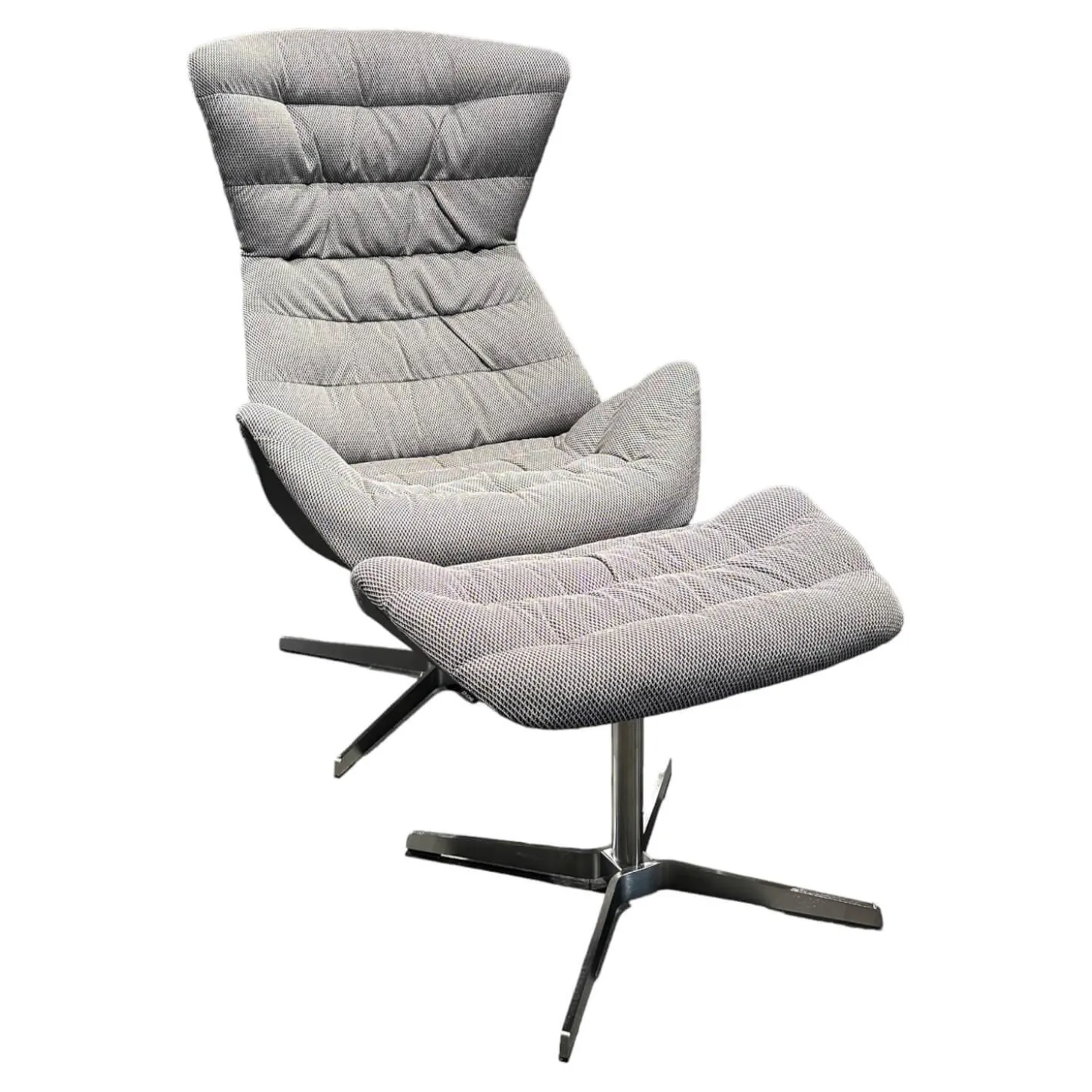Sessel 808 Bezug Innen Stoff Soul 151 Pepper Grau Außen Nappaleder Nero Anthrazit Stahlgestell Edelstahloptik Und Hocker